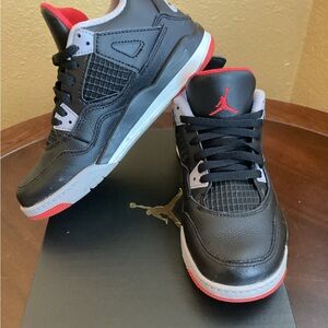 Jordan 4 Retro PS Kids Black and Red Sneakers